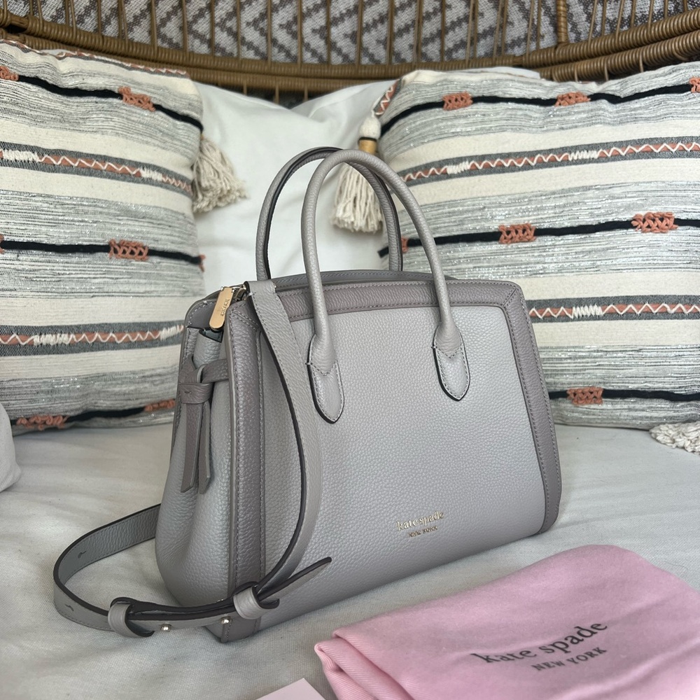 Kate Spade Knott Medium Crossbody Satchel Gray Leather Shoulder Bag